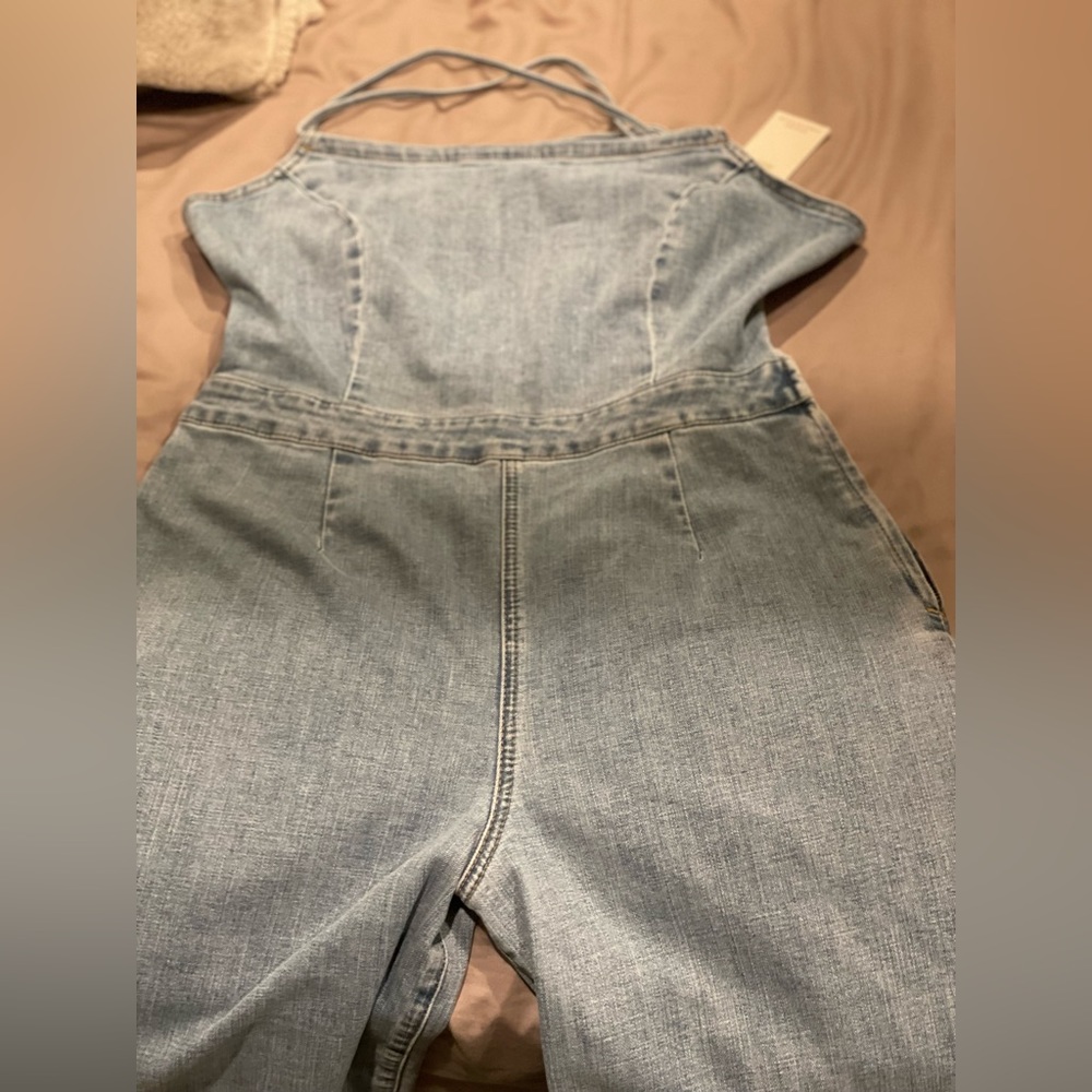 Good American NWT Vacay Palazzo strappy denim jumpsuit Indigo Size 4= XLarge
